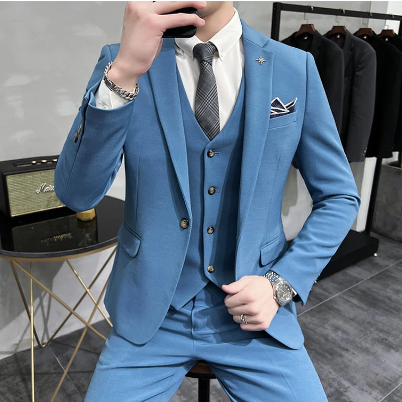 Men's Regular length Soft Cotton Fabric 3 Pcs Suit

