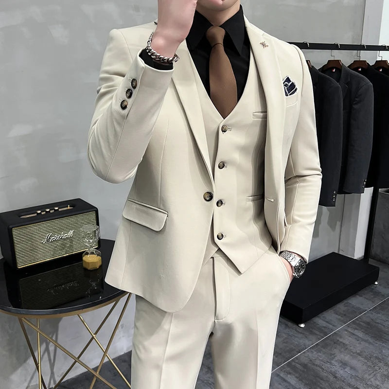 Men's Regular length Soft Cotton Fabric 3 Pcs Suit
