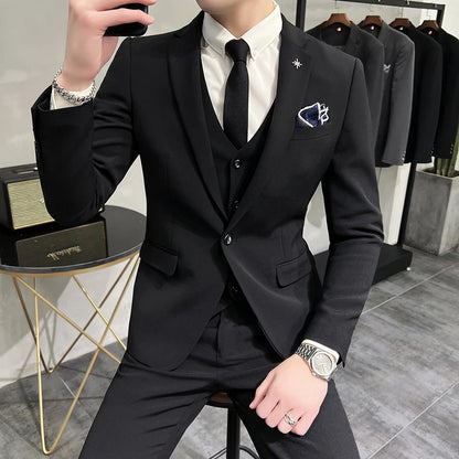 Men's Regular length Soft Cotton Fabric 3 Pcs Suit
