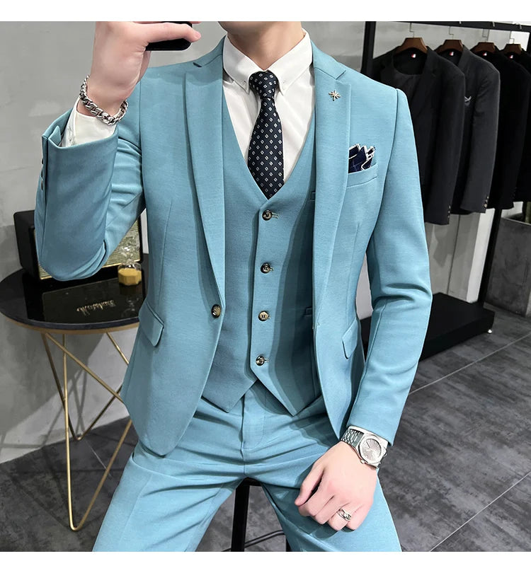 Men's Regular length Soft Cotton Fabric 3 Pcs Suit
