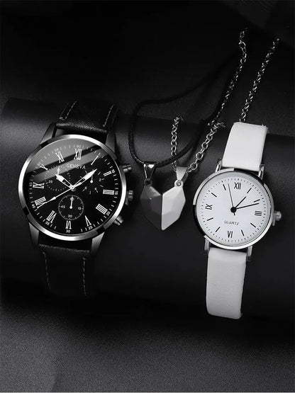 4PCS Set Couple Leather Watches - Simple Dial Quartz Couple Wristwatches