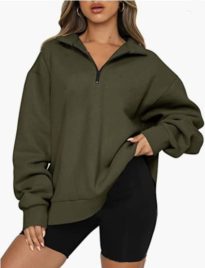 Women Sweatshirts Zip Turndown Collar  Tops