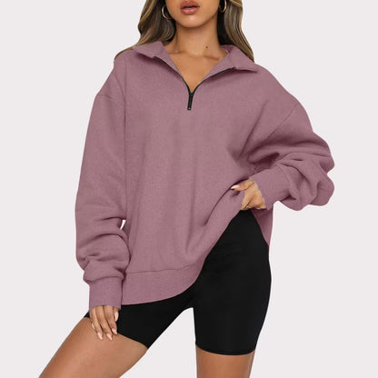 Women Sweatshirts Zip Turndown Collar  Tops