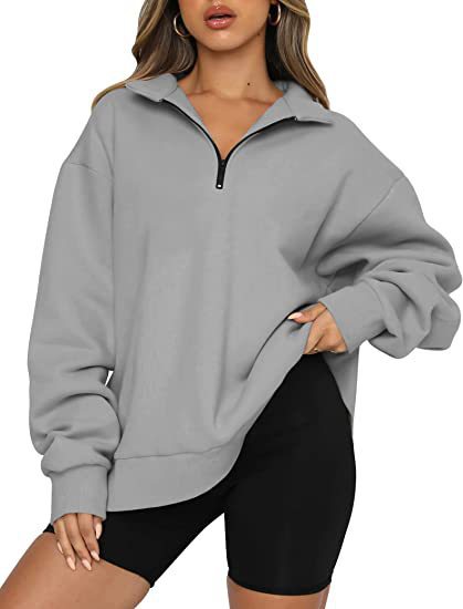 Women Sweatshirts Zip Turndown Collar  Tops