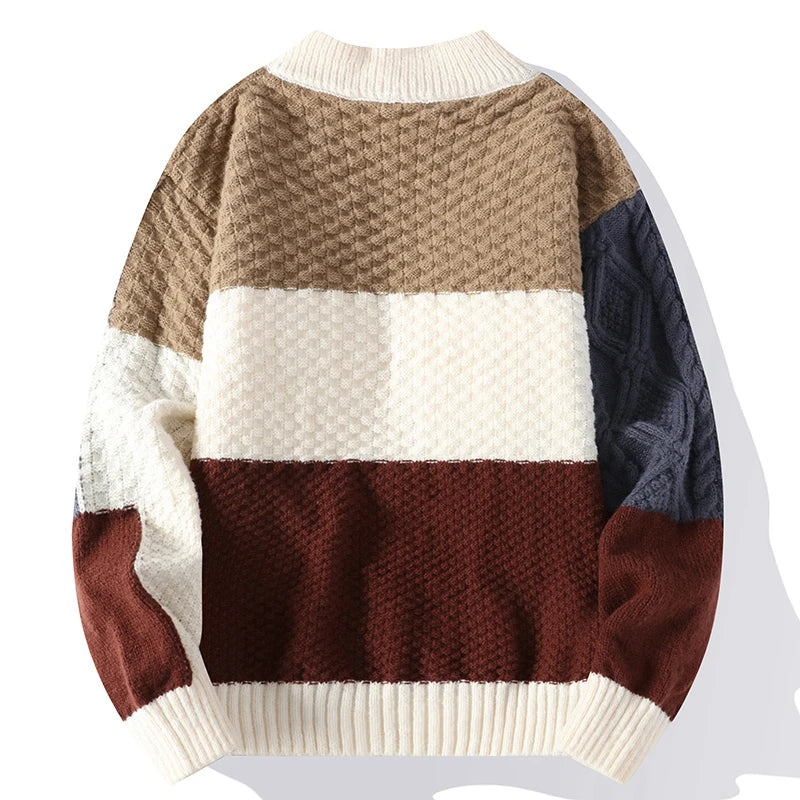 Patchwork O Neck Casual Sweaters for Man