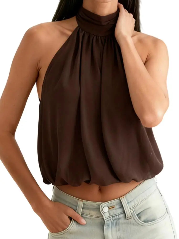 Chinesische Damen-Crop-Tops mit Knopfleiste, schulterfrei, Neckholder