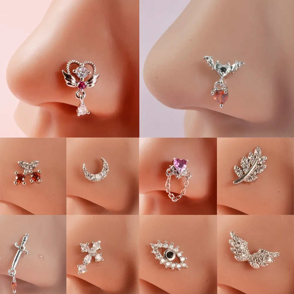 Women's Surgical Steel L Shape Crystal Nose Rings