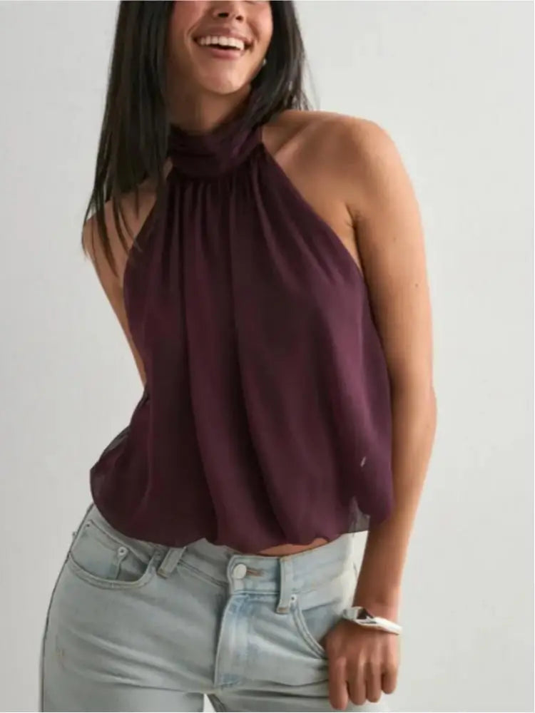 Chinesische Damen-Crop-Tops mit Knopfleiste, schulterfrei, Neckholder