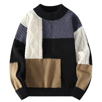 Patchwork O Neck Casual Sweaters for Man
