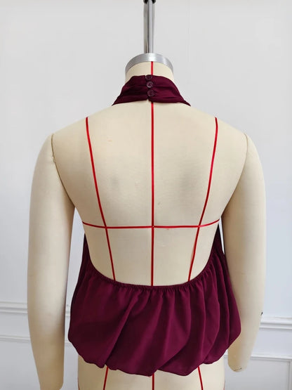 Chinesische Damen-Crop-Tops mit Knopfleiste, schulterfrei, Neckholder