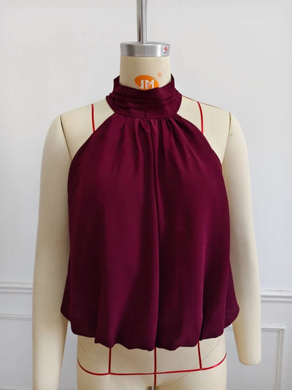 Chinesische Damen-Crop-Tops mit Knopfleiste, schulterfrei, Neckholder