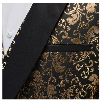 Black and White Men's 3-Piece Suit with Gold Print