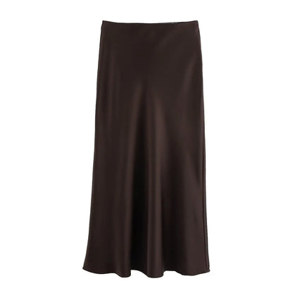 Women's High Waist Flowy A-Line Elastic Silky Skirts