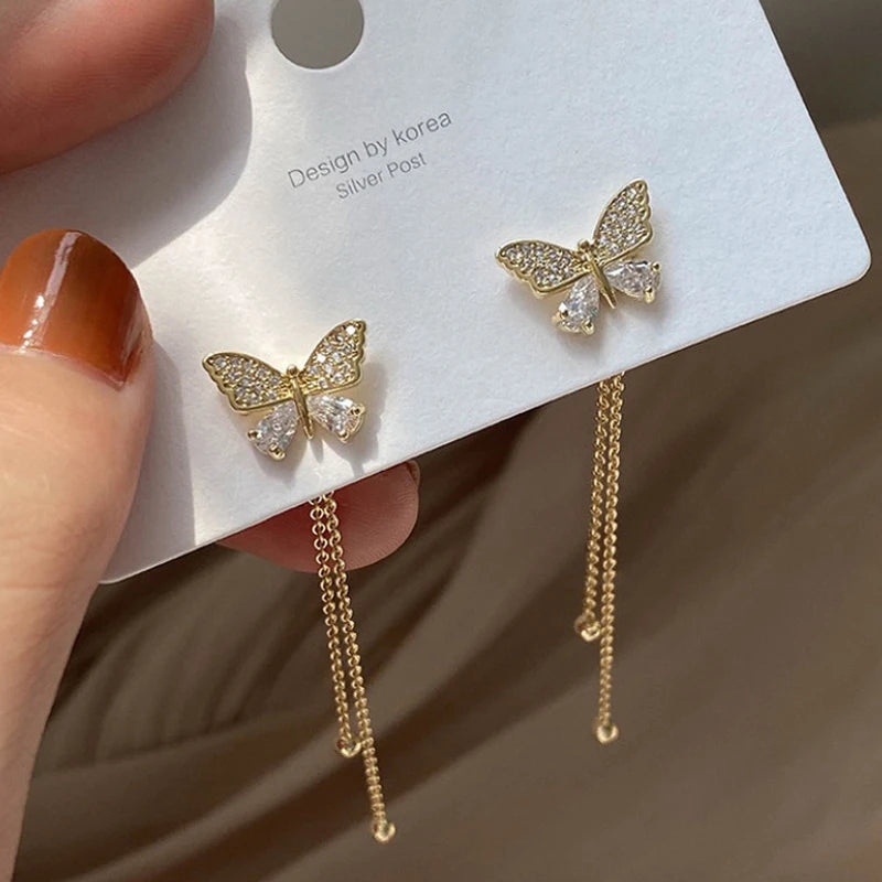 Damen-Ohrring mit Schmetterlings-Metallkette