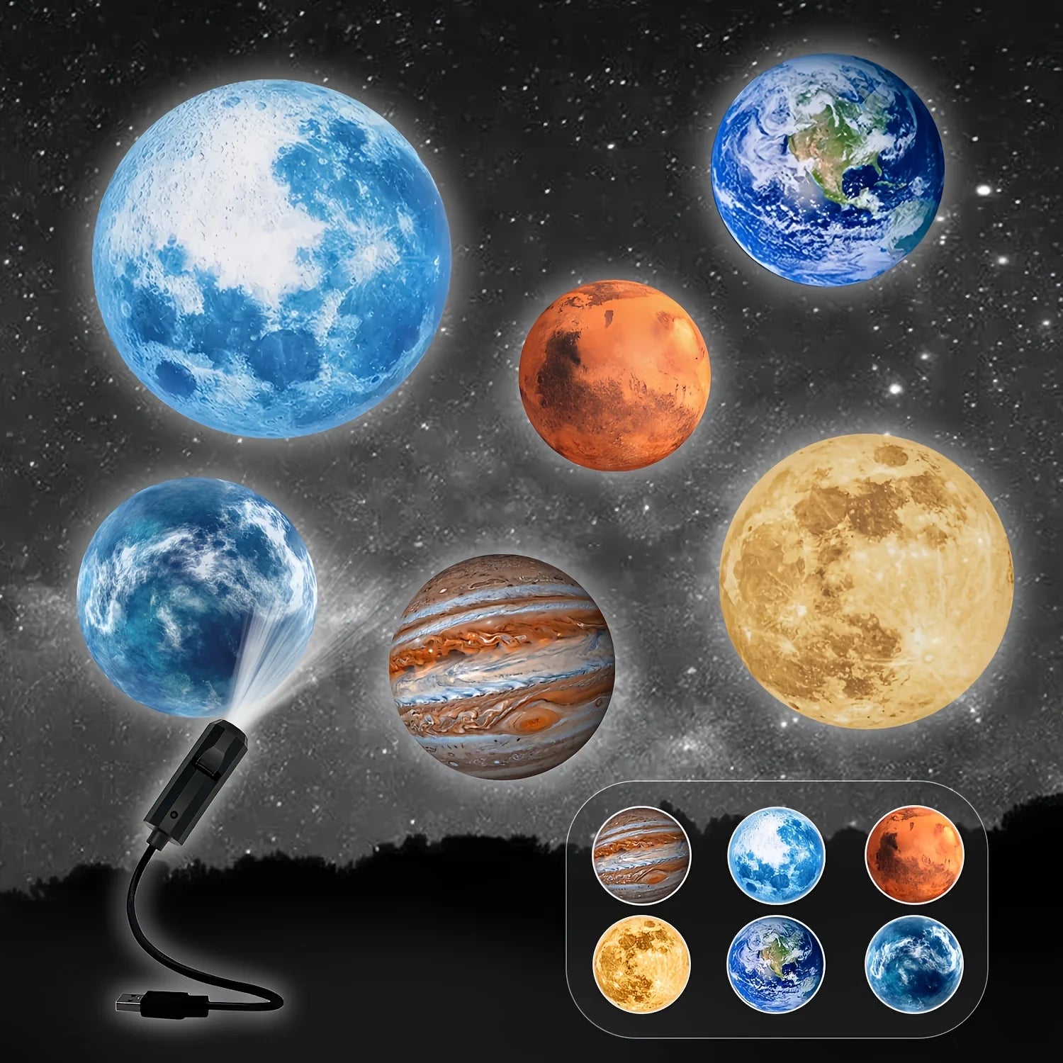 Veilleuse LED USB Lampe boule de cristal galaxie Lampe planète lune 3D 
