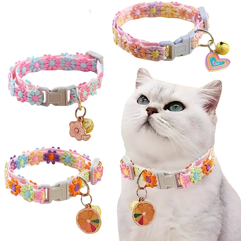 Adjustable Floral Pendant Designer Cat Collar