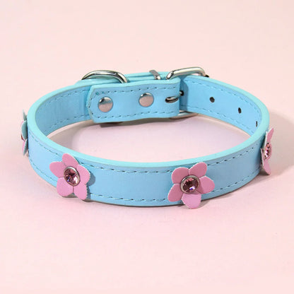 Cute Flower Adjustable Leather Padded Dog Collar