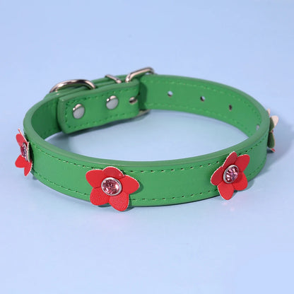 Cute Flower Adjustable Leather Padded Dog Collar