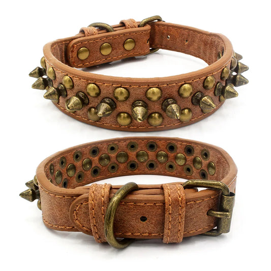 Adjustable Leather Rivet No Bite Dog Collar