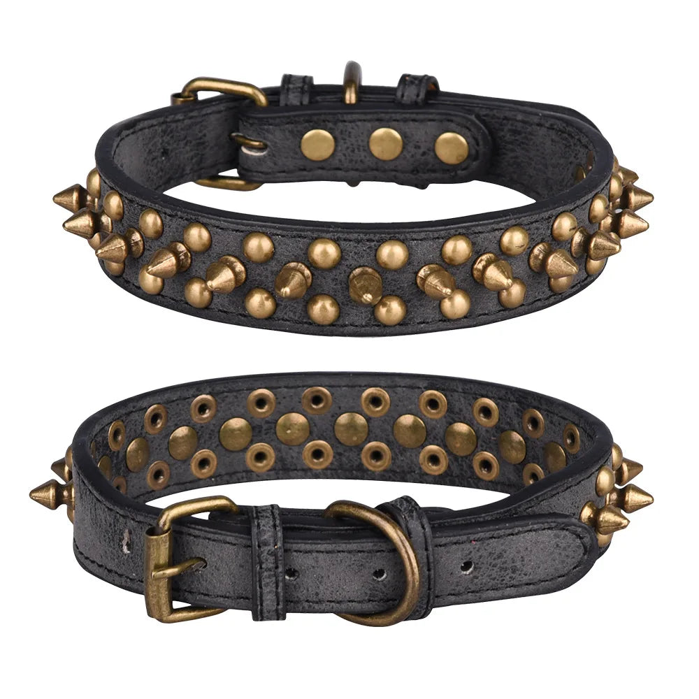 Adjustable Leather Rivet No Bite Dog Collar
