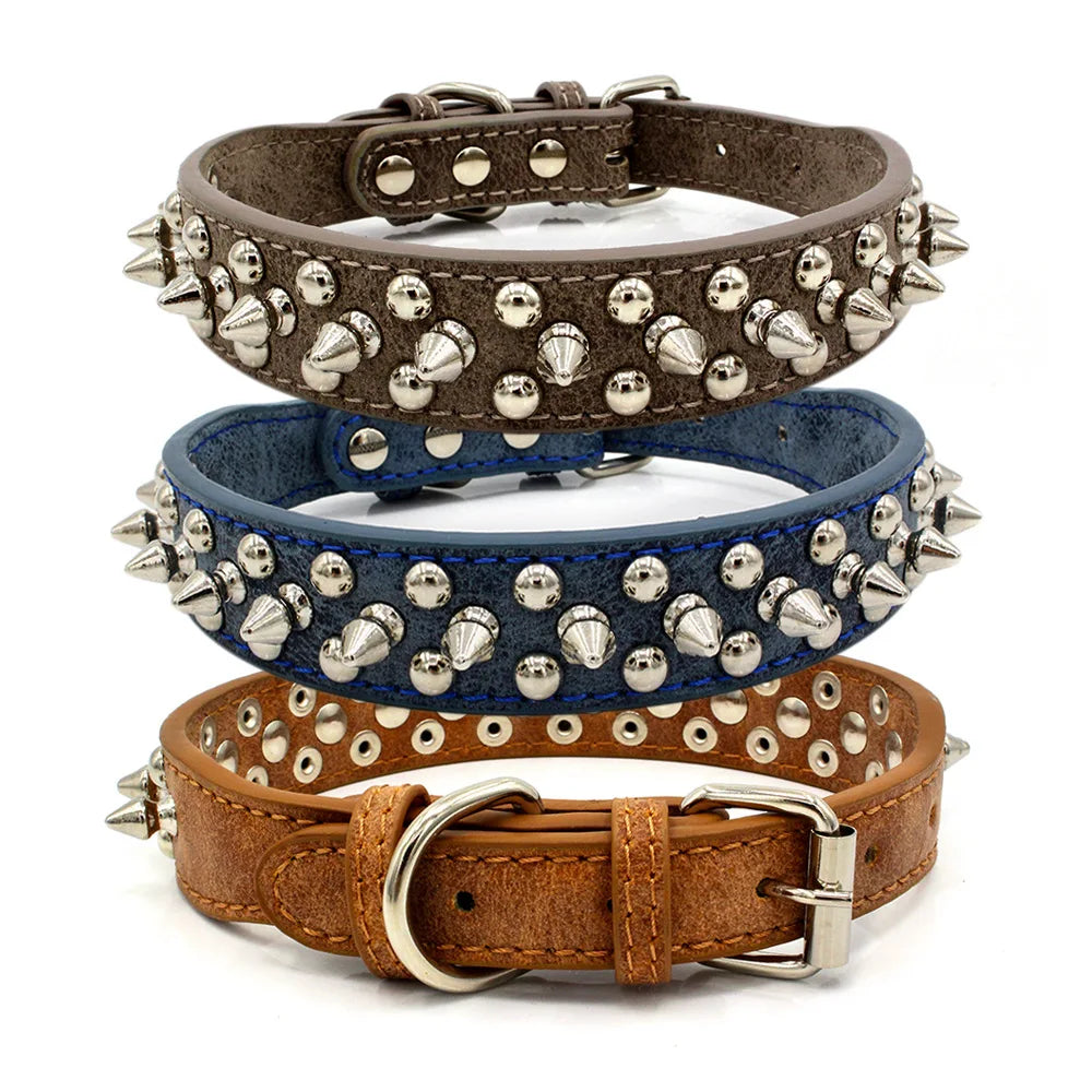Adjustable Leather Rivet No Bite Dog Collar