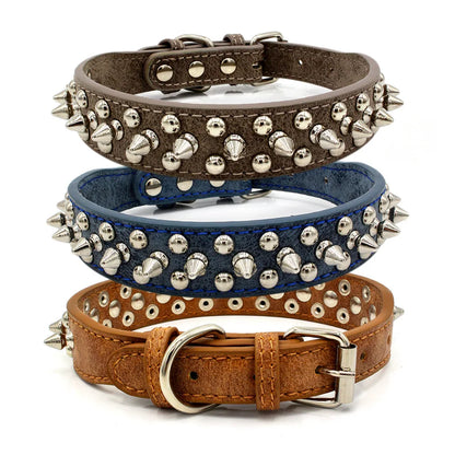 Adjustable Leather Rivet No Bite Dog Collar