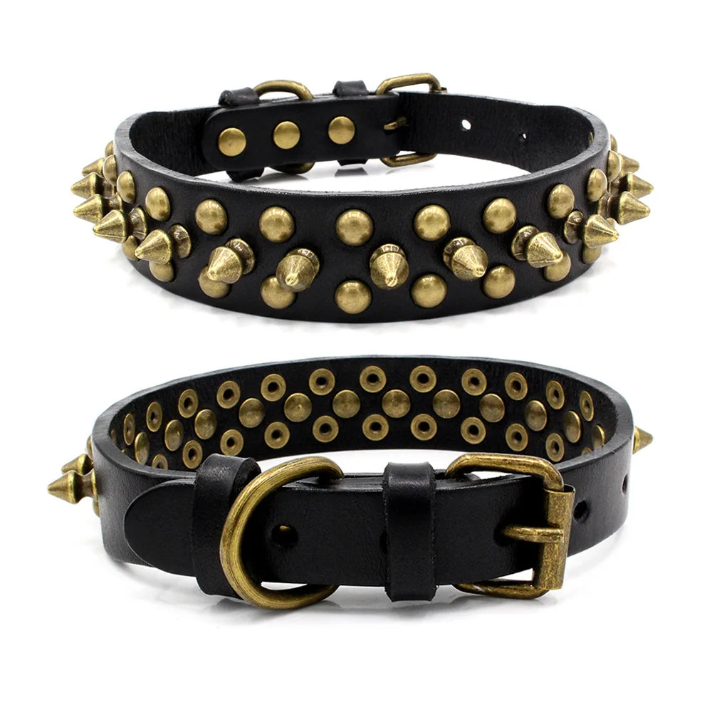 Adjustable Leather Rivet No Bite Dog Collar