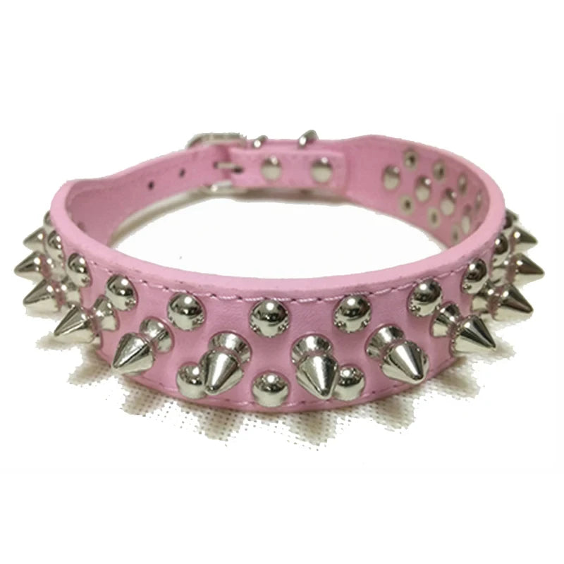 Adjustable Neck Strap PU Leather PunkRivet Spiked Dog Collar