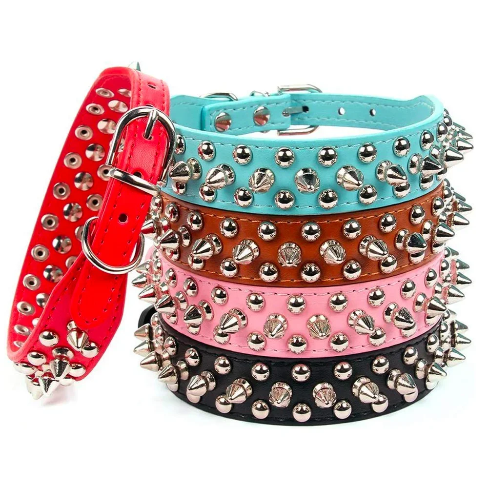 Adjustable Neck Strap PU Leather Punk Rivet Spiked Dog Collar