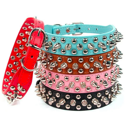 Adjustable Neck Strap PU Leather Punk Rivet Spiked Dog Collar