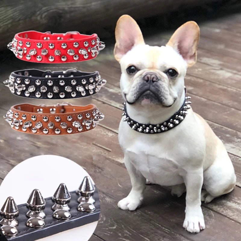 Adjustable Neck Strap PU Leather Punk Rivet Spiked Dog Collar
