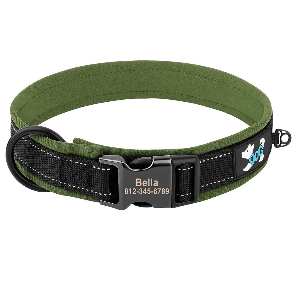 Adjustable Reflective Free Engraved Padded Dog Collar