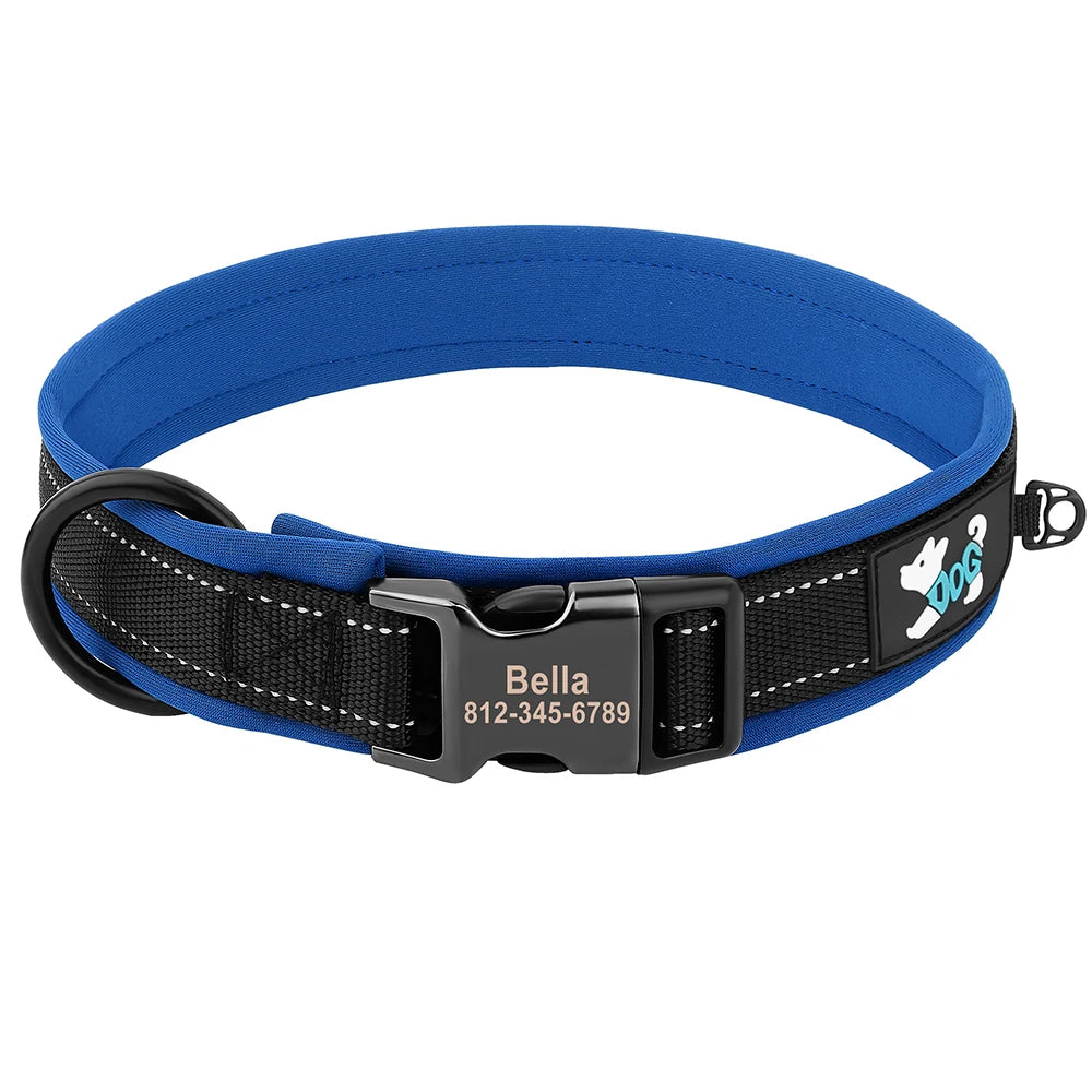 Adjustable Reflective Free Engraved Padded Dog Collar