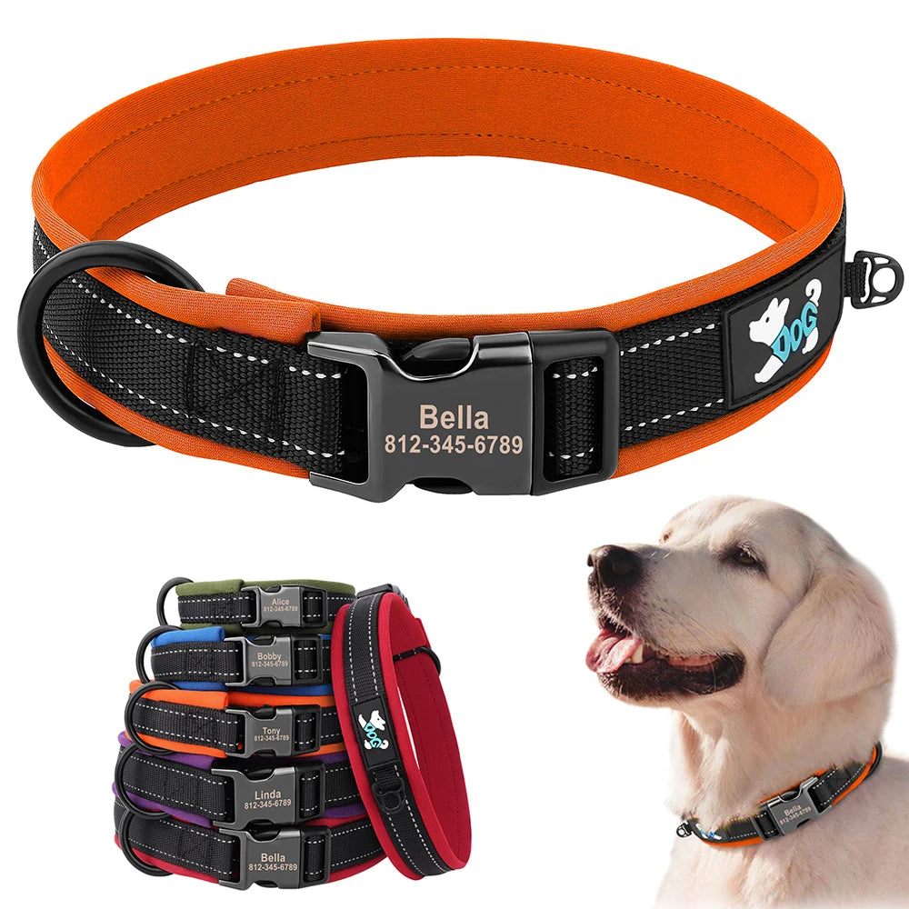Adjustable Reflective Free Engraved Padded Dog Collars