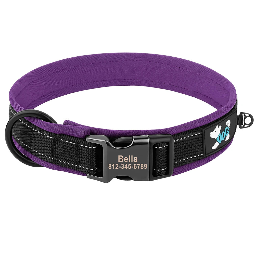 Adjustable Reflective Free Engraved Padded Dog Collar