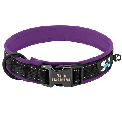Adjustable Reflective Free Engraved Padded Dog Collar