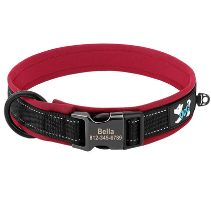 Adjustable Reflective Free Engraved Padded Dog Collar