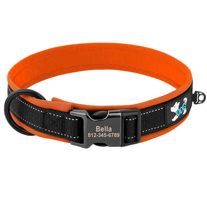 Adjustable Reflective Engraved Padded Dog Collar