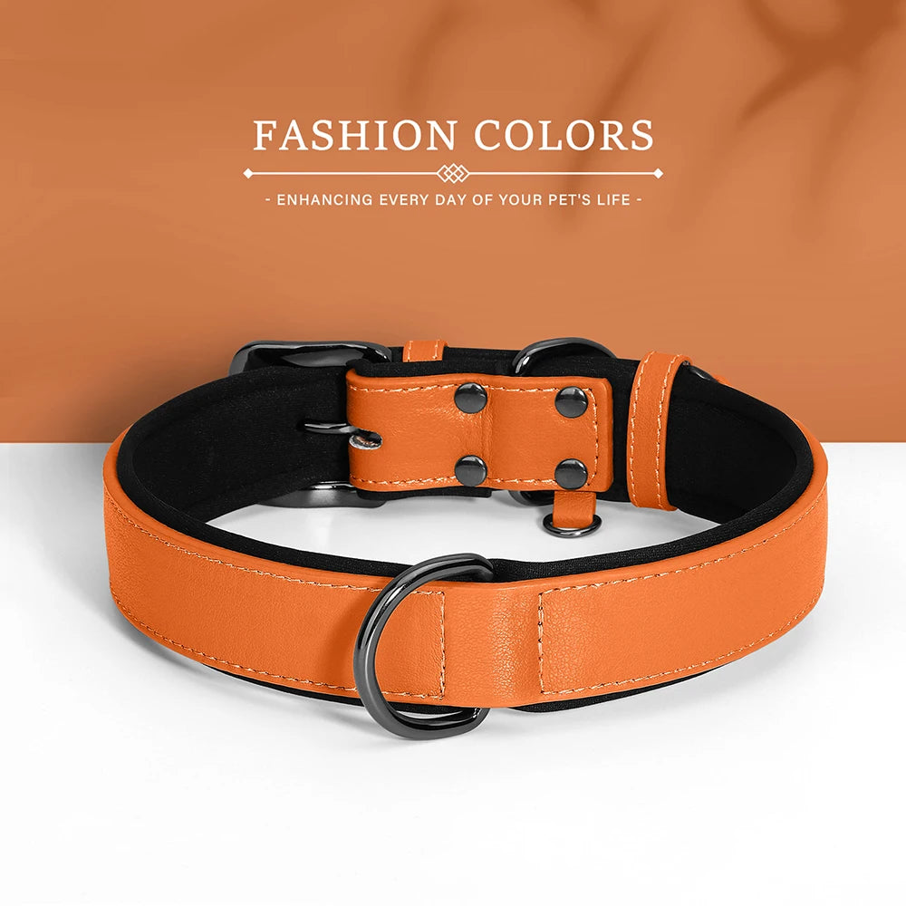 Adjustable Soft Padded Luxury Leather Dog Collar