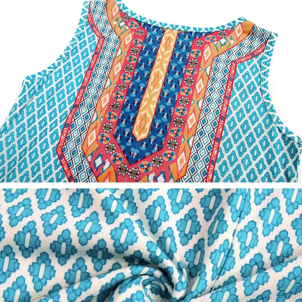 Women’s Floral Print Summer Dress – Round Neck Sleeveless Slim Fit Casual Mini Dress