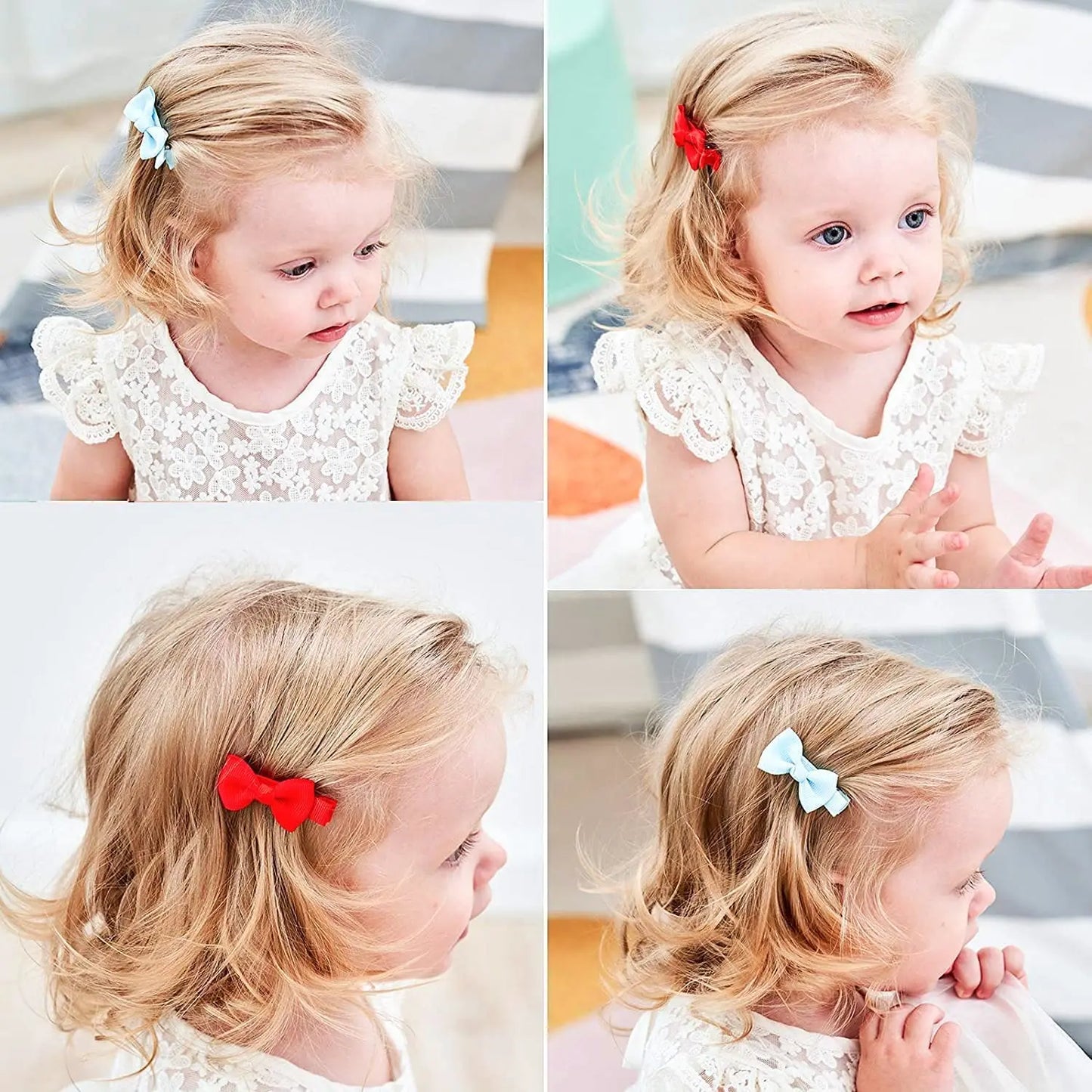 20pcs Solid Ribbon Bowknot Hair Clips For Baby Girls