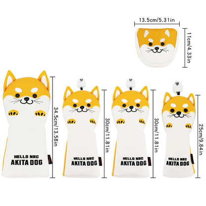 Cute Akita PU Leather Golf Headcover Set