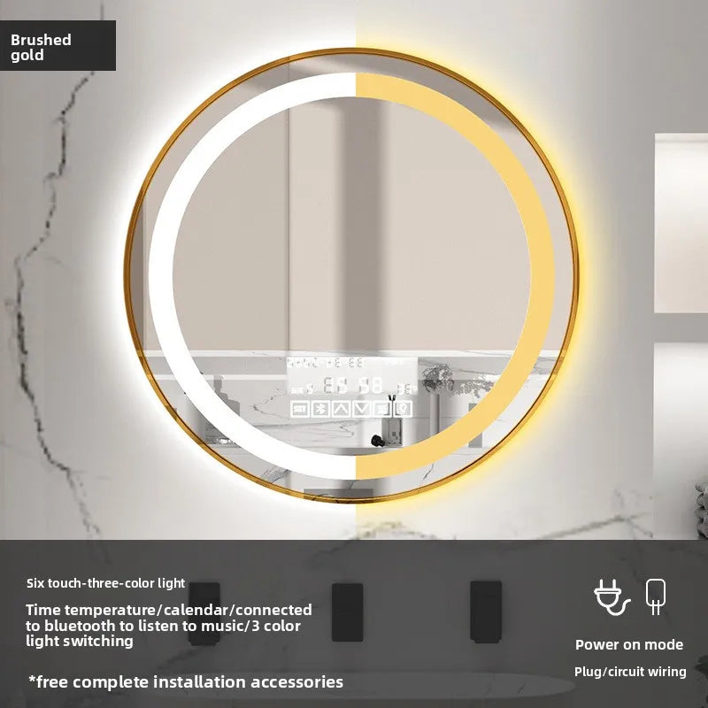Round AlloyFrame Luminous Anti Fog Bathroom Mirror
