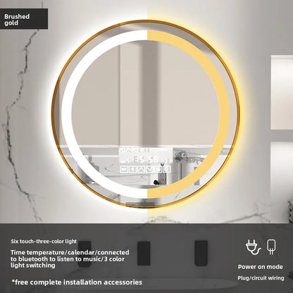 Round AlloyFrame Luminous Anti Fog Bathroom Mirror