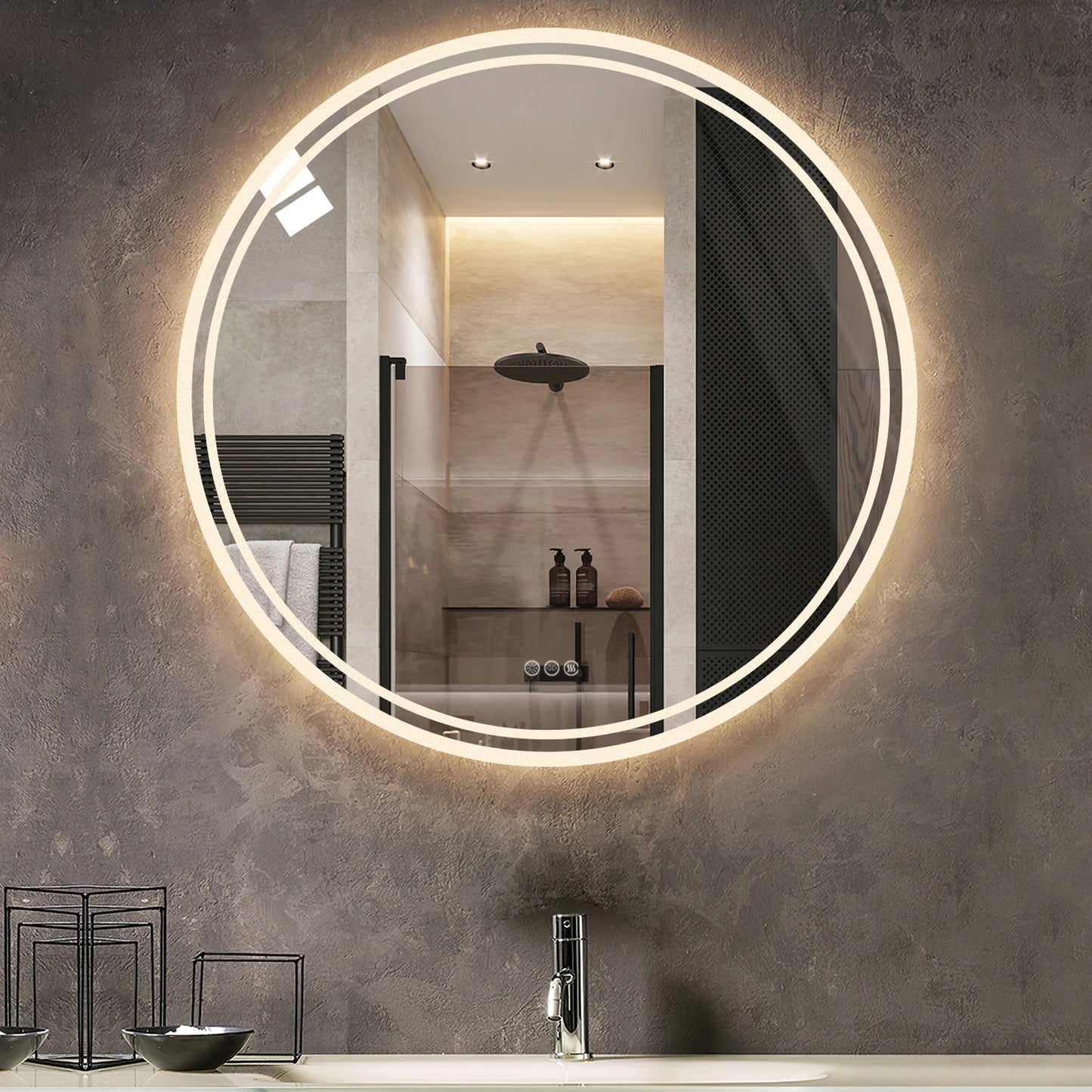 Anti-Fog Colorful Round LED Backlit Bathroom Mirror