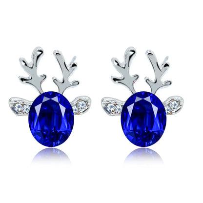CZ Crystal Stone Deer Stud Antler Earrings