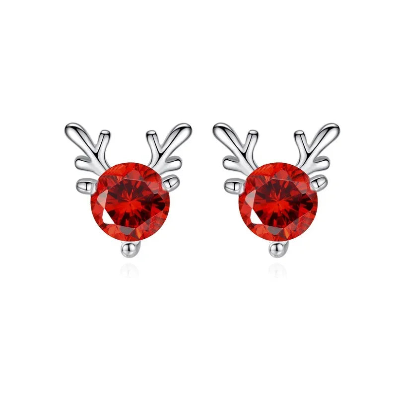 CZ Crystal Stone Deer Stud Antler Earrings