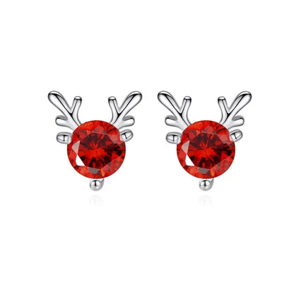 CZ Crystal Stone Deer Stud Antler Earrings