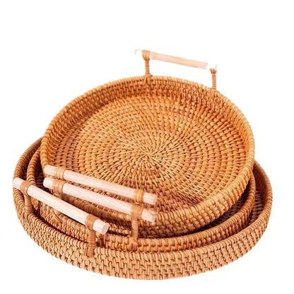 Artisanal Rattan Serving Tray Dual Handles Presentation Platter