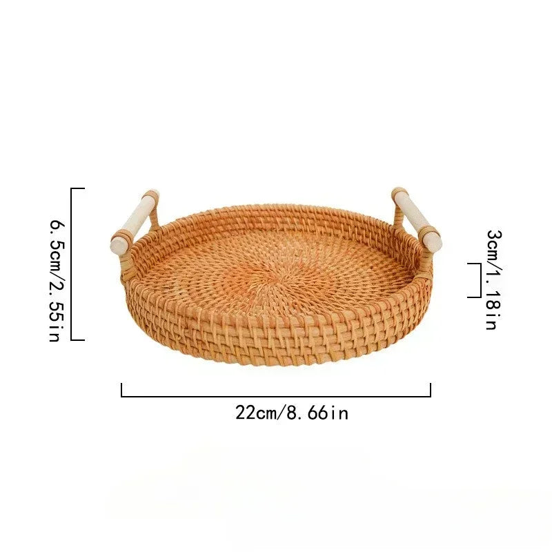 Artisanal Rattan Serving Tray Dual Handles Presentation Platter